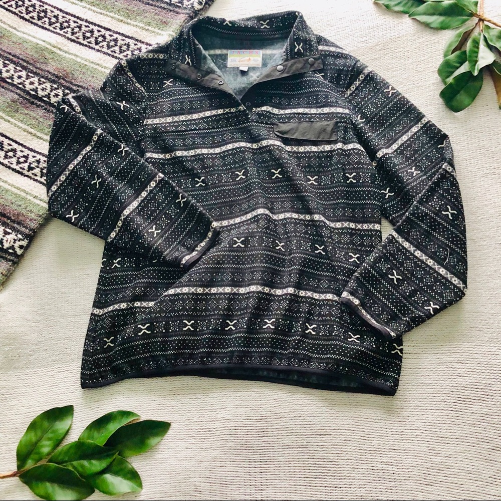 Jachs Pullover T Snap Black Fair Isle Fleece Large